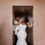 New Wedding Lace Fishtail Wedding Dress Heavy-Sleeved Long-Sleeved Large-Size African Bridal Dress HZ0517