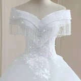 One-Word Shoulder Main Wedding Dress 2026 New Tuxo Court Wedding Dress Bridal Hus Down Yarn HZ0517