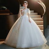 One-Word Shoulder Simple Main Wedding Dress 2025 New Temperament Drag Tail Light Wedding Dress Mori Dream Little Bridal Wedding Dress HZ0517
