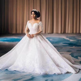 2026 New Wedding Dress African Bride Wedding Long-Sleeved Pearl Wedding Dress HZ0517