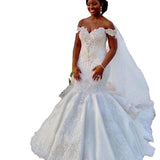 One-Word Shoulder Wedding Dress 2026 New Bridal Main Yarn Small Heavy Industry Luxury Retro Pregnant Woman Tail Dress HZ0517
