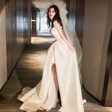 French-Style Lint-Faced Light Wedding Dress 2026 New Bride Simple Breast-Wearing Small Senior Welcome Go Out Yarn White Dress HZ0517
