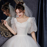 Starry Sky Master Wedding Dress 2025 New Bubble Sleeve Butterfly Bride Dress Super Fairy Temperament Lead French Drag F77 HZ0517