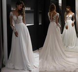 Long-Sleeved Wedding Dress 2026 New Bride Simple U-Neck Big Dew Back Shot Small Tail Lace Thin Object HZ0517