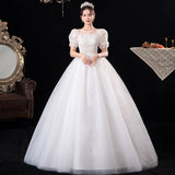 French Wedding Dress 2026 New Spring Short-Sleeved White Bridal Court Style Dream Thin Wedding Dress HZ0517