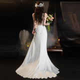 French Light Wedding Dress Bride Retro Feeling Welcome Yarn Temperament Hanging Neck Lace Fishtail Morning Dress Dress Female HZ0517