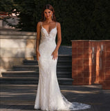 Main Wedding Dress Deep V Collar 2026 New Small Tail Sexy Bare Lace Travel Wedding Dress HZ0517