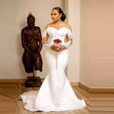One-Word Shoulder Wedding Dress 2026 New Drag African Bride Fishtail Sexy Outdoor Lawn Welcome Yarn HZ0517