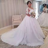 New Deep V Lord Wedding Dress New Large-Size Lace Long-Sleeved Wedding Dress Horn Yarn HZ0517