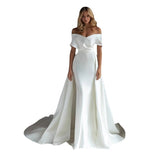 Light Wedding Dress 2026 New Word Shoulder Thin Temperament Slim Sexy White Tail Evening Dress Woman HZ0517