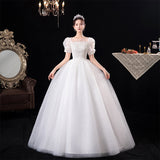 French Wedding Dress 2026 New Spring Short-Sleeved White Bridal Court Style Dream Thin Wedding Dress HZ0517