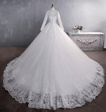 Long-Sleeved French Main Wedding Dress 2026 New Bridal Temperament Court Yarn Heavy Industry Starry Sky Drag-Tailed Main Wedding Dress HZ0517
