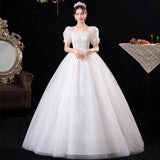 French Wedding Dress 2026 New Spring Short-Sleeved White Bridal Court Style Dream Thin Wedding Dress HZ0517