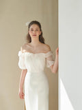 Mori's Wedding Dress Is A Word And Shoulder Repair To Go Out Yarn Chao Xian Travel Lawn Wedding Light Yarn Simple License Dress HZ0517