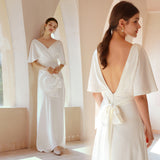 Light Wedding Dress Yarn Temperament Bride Wedding Welcome Dress Small Tail Simple Dew V Show Thin White HZ0517