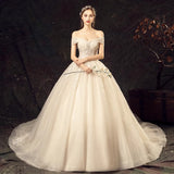 Starry Sky Luxury Main Wedding Dress 2025 New Bridal Small Hepburn Wind Shoulder Dragging Tail Light Wedding Dress Woman HZ0517