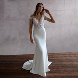 French Light Wedding Dress 2026 Bridal V-Neck Lace Yarn Fishtail Tail International Station HZ0517