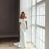 Light Wedding Dress 2026 New Word Shoulder Thin Temperament Slim Sexy White Tail Evening Dress Woman HZ0517