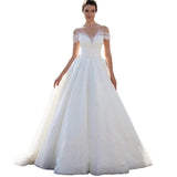 One-Word Shoulder Wedding Dress Princess Aristocratic Temperament Luxury Lace Shiny Heavy Industry Wedding Dress HZ0517