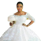 Wedding Dress Wedding Dress Pregnant Princess Wedding Dress Large Size Drag-And-Shoulder Mid-Sleeve Wedding Dress HZ0517