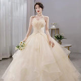 Main Wedding Dress 2025 New Bridal Bosom Champagne French High-End Sense Simple Retro Yarn Light HZ0517