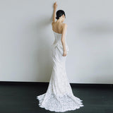 French Light Wedding Dress Bride Simple Tective Shaft Sensior Retro High-End White Fishtail Lace Dress Dress HZ0517