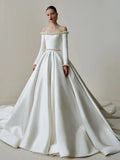 French Retro Stuff Long-Sleeved Shoulder Wedding Dress 2026 New Bridal Small Sage Elegant Main Wedding Dress HZ0517