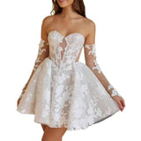 White Lace Skirt French Light Wedding Temperament Elegant Back Thin Bra Banquet Dress HZ0517