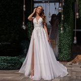 2026 New Wedding Dress Bridal French Light Wedding Dress Super Fairy Perspective V-Neck Sexy Drag Tail Thin Wedding Dress HZ0517