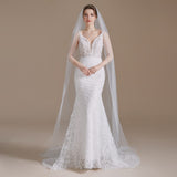 New Mermaid Bridal Wedding Dress Sling Dress White V-Neck Tug Tailed Back Wedding Dress HZ0517