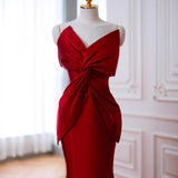 Broom Atmospheric Red Fishtail Evening Dress Banquet To Host The Annual Meeting Of The Bride Wedding Toasting HZ0517