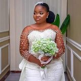 One-×Ö-Neck Wedding Bridal Dress Dress With A Vertiny Seven-Sleeved Pearl Dress Tugging Verinous HZ0517