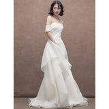Light Wedding Dress Female New Host White Temperament Elegant Art Examination Tset Dress Banquet Dress HZ0517