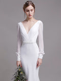 French Light Wedding Dress Bride Simple Temperament White Long-Sleeved Lace Long Tail Dress Dress Go Out Of The Lawn HZ0517