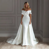 Light Wedding Dress 2026 New Word Shoulder Thin Temperament Slim Sexy White Tail Evening Dress Woman HZ0517