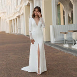 Wedding Dress 2026 New V-Neck Long Sleeve Advanced Texture Simple Temperament Bride's Lint-Light Outdoor HZ0517