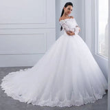 Wedding Dress 2026 New Word Shoulder Long-Sleeved Bride Married Waist Temperament Thin Lace Big Tail HZ0517