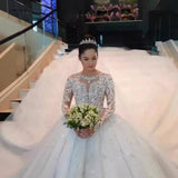 Long-Sleeved Wedding Dress 2026 New Lace Water Drill Big Tail Wedding Dress New Elegant Wedding Dress HZ0517
