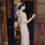 New Chinese-Style Light Wedding Dress Senior Feel Laceson Linen Retro National Style Engagement Cheongsam Bride Out Of The Cabinet Back Door HZ0517