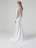 French Deep V-Neck Lace Long-Sleeved Bridal Bridal Light Wedding Dress Thin Simple Dress Go Out Dress HZ0517