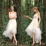 French Bra Light Wedding Dress Senior Sense Of The Yarn Dress Skirt Short On The Chest After The Long Lawn White Certificate HZ0517