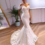 Fishtail Wedding Dress 2026 New Bride Wedding Word Shoulder-Back Lace Showing Thin Simple Tail Court Style HZ0517