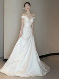 One-Word Shoulder Light Wedding Dress Bride Simple Denying French Style High-Sensing Temperament Wedding Welcome Dress Linen HZ0517