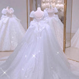 Main Wedding Dress 2026 New Bridal Starry Sky French Tail White Shoulder Bubble Sleeves To Cover The Dignified Atmosphere Of The Arm HZ0517