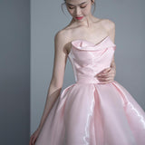 Small Man To Order A Wedding Dress Pale Pink Word Shoulder Thin Usually Wear Party Dinner Birthday Party Evening Dress HZ0517