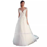 Wedding Dress 2026 New Hot Lace Dress French Paste Deep V-Neck Transparent Long-Sleeved Main Wedding Dress HZ0517