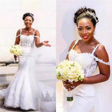 New Wedding Dress Lace Fishtail Sexy Sling Shoulder Size Bridal Dress Heavy Industry Drag Tail Main Yarn Africa HZ0517