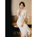New Chinese-Style Light Wedding Dress Senior Feel Laceson Linen Retro National Style Engagement Cheongsam Bride Out Of The Cabinet Back Door HZ0517