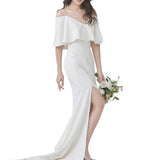 Welcome Dress Simple Light Cover Thick Arm Denine White Yarn Word Shoulder Thin Travel Shot Wedding Dress Fish Tail HZ0517