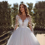 Wedding Long Sleeve V-Neck Tail Wedding Dress Light Luxury High-End Wedding Dress Heavy Industry Luxury Dream Wedding Dress HZ0517